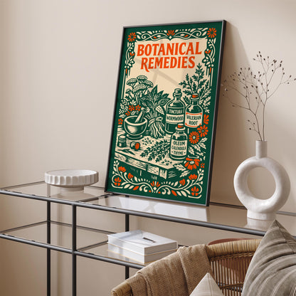 Vintage Herbal Remedies Botanical Art Poster