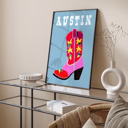 Austin Texas Poster - Cowgirl Boot