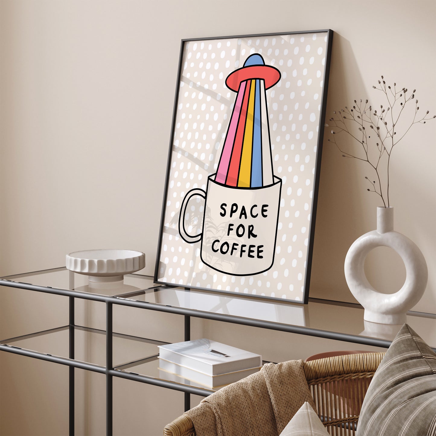 Space For Coffee Quirky UFO Poster