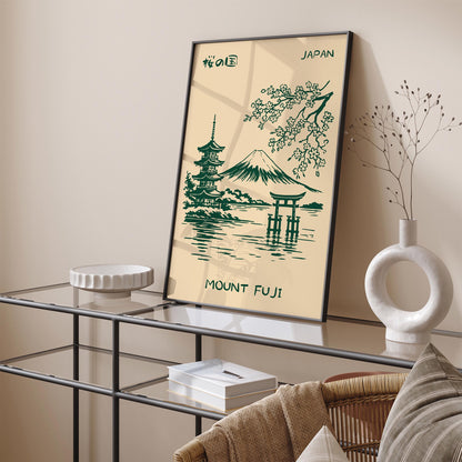 Mount Fuji Japan Green Landscape Poster