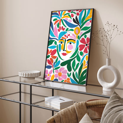 Girl in Flowers Colorful Painting Art Print