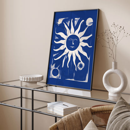 Indigo Blue Moody Sun Wall Art Print