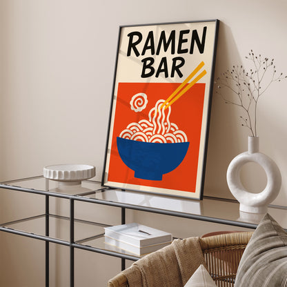 Ramen Bar Red Blue Modern Japanese Food Poster
