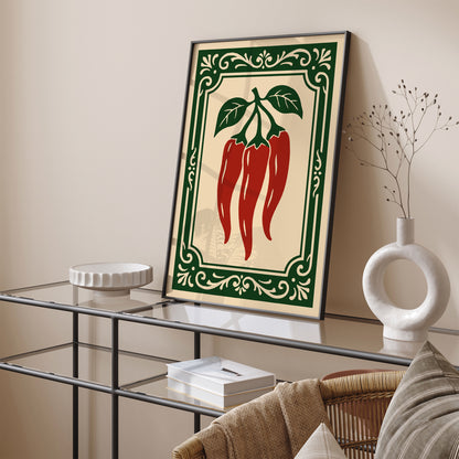 Chilli Peppers Rococo Style Kitchen Wall Art Print