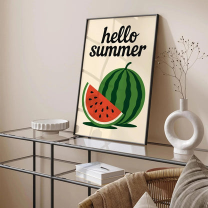 Hello Summer Poster - Watermelon Kitchen Art Print