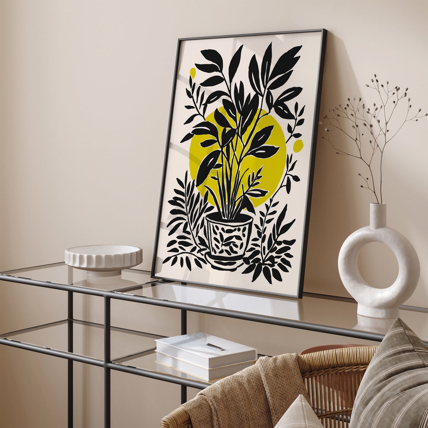 Black Ink Painting Floral Print