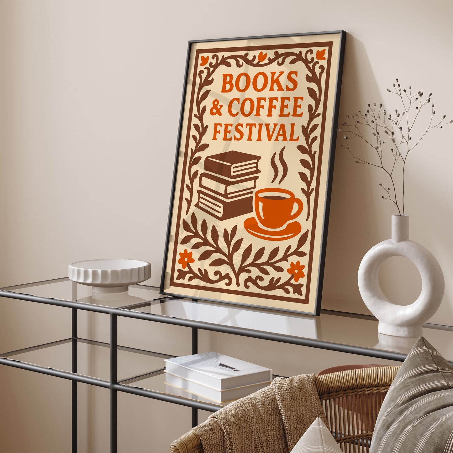 Books & Coffee Festival Poster - Elegant Wall Art for Kitchen