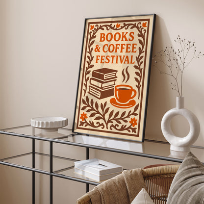 Books & Coffee Festival Poster - Elegant Wall Art for Kitchen