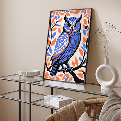 Cute Owl Bird in Purple and Orange Colors Art Print