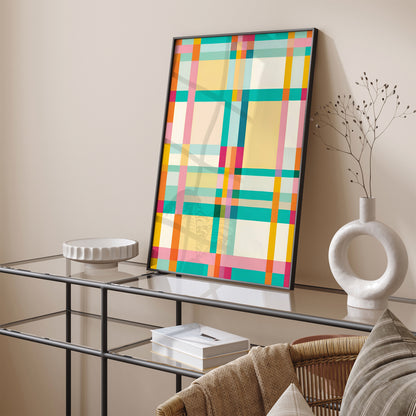 Colorful Geometric Plaid Pattern Art Print – Modern Abstract Wall Decor