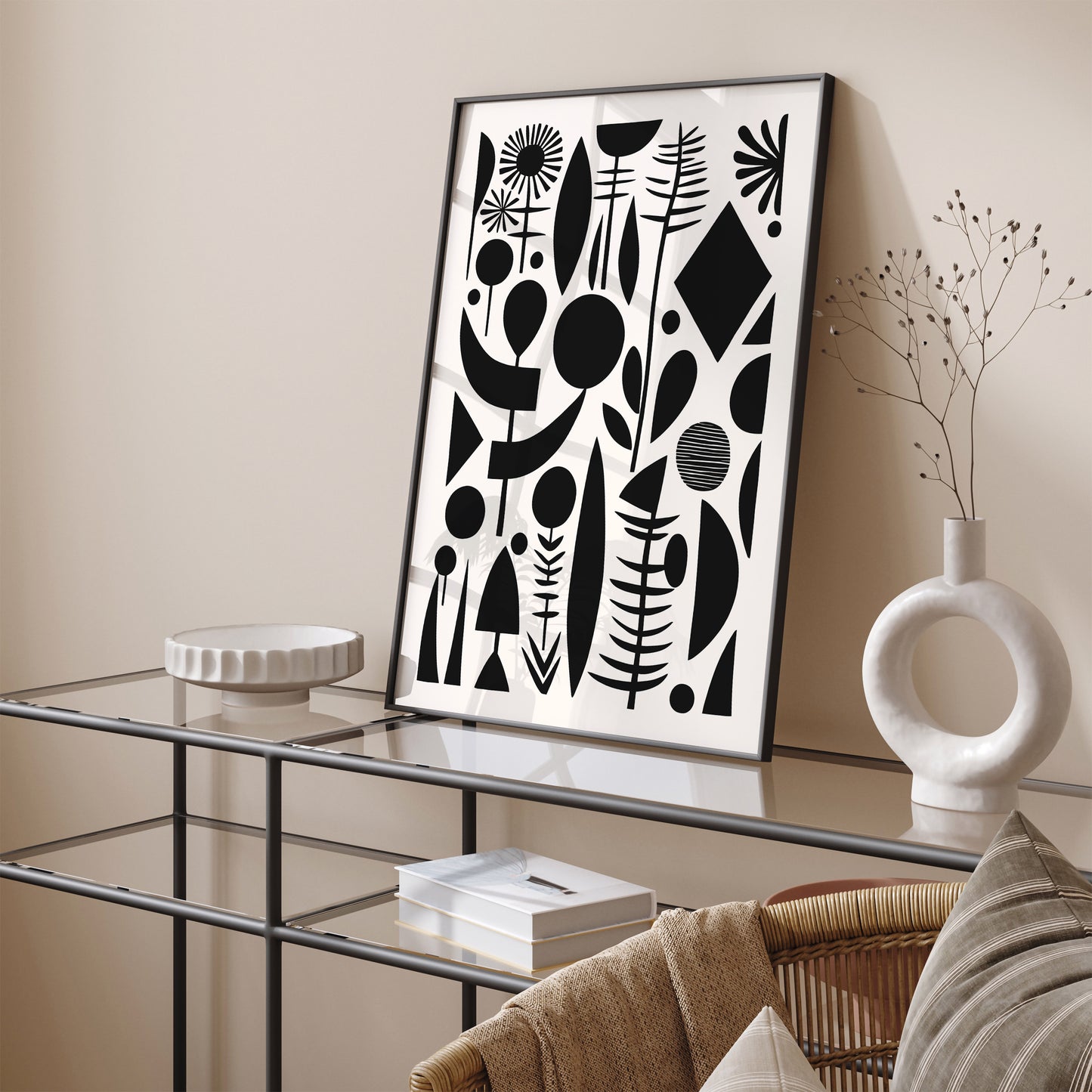 BW Abstract Folk Design Wall Art