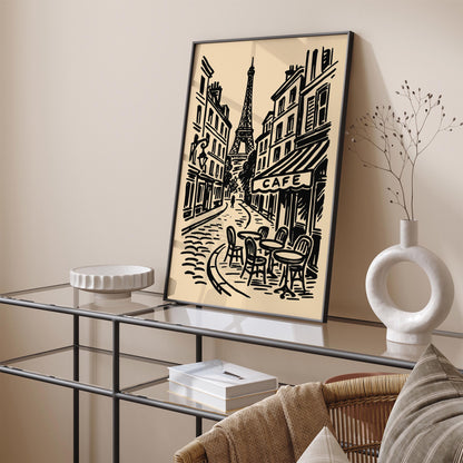 Paris Cafe Cityscape Travel Art Poster