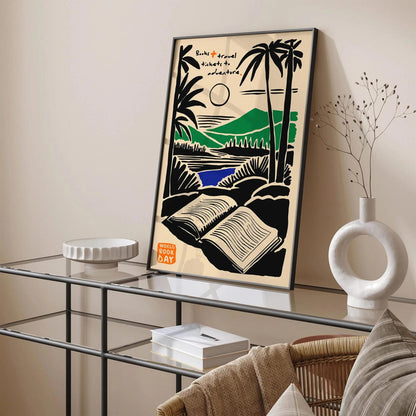 Book & Travel Lovers Art Print – Literary Adventure Wall Decor