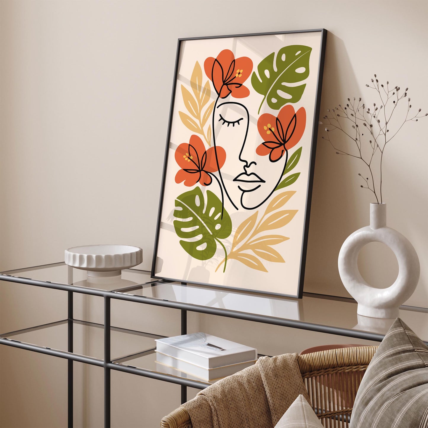Abstract Line Art Face Floral Poster