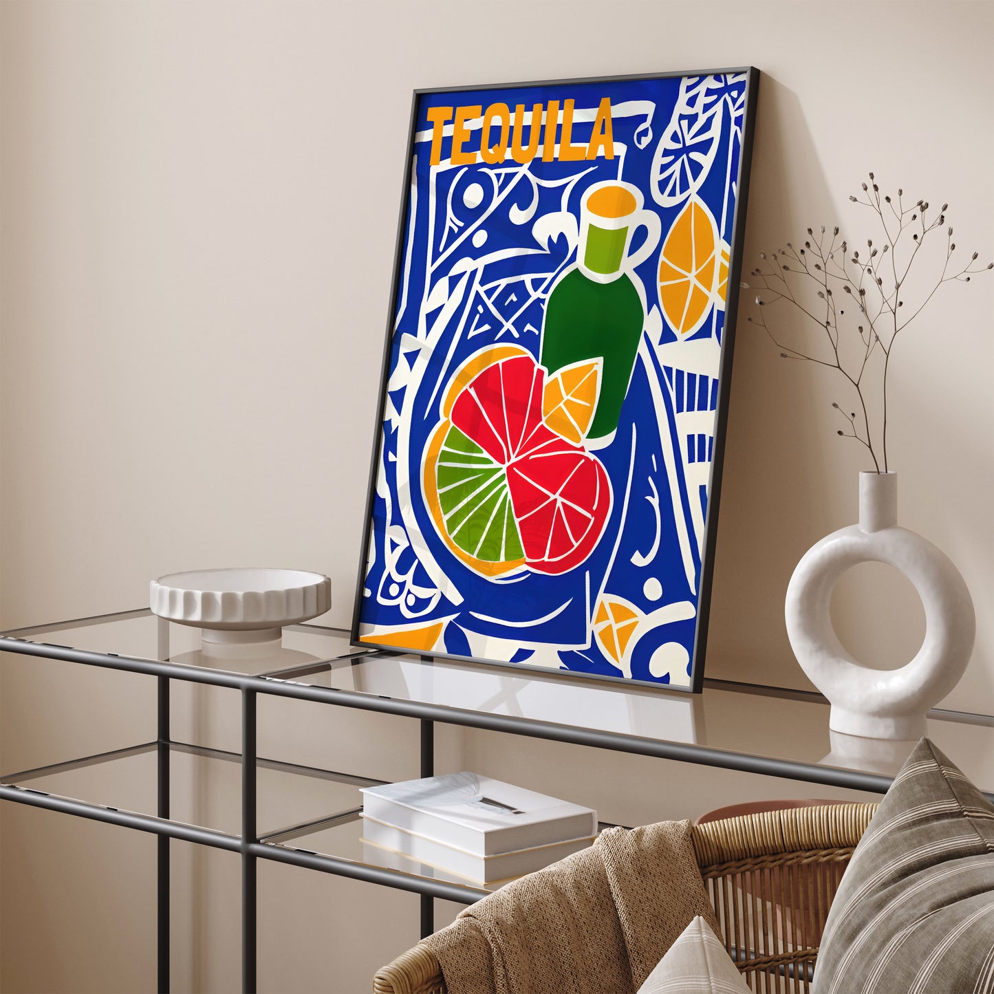 Retro Tequila Bottle Blue Poster