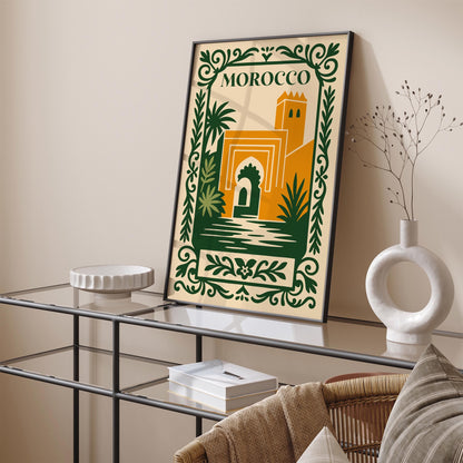 Morocco Travel Poster - Cityscape Green and Yellow Art Print