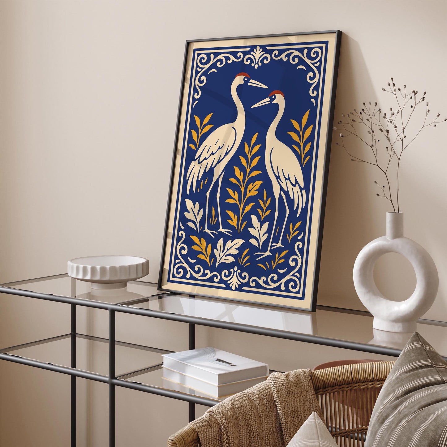 Two Crane Bird Rococo Poster