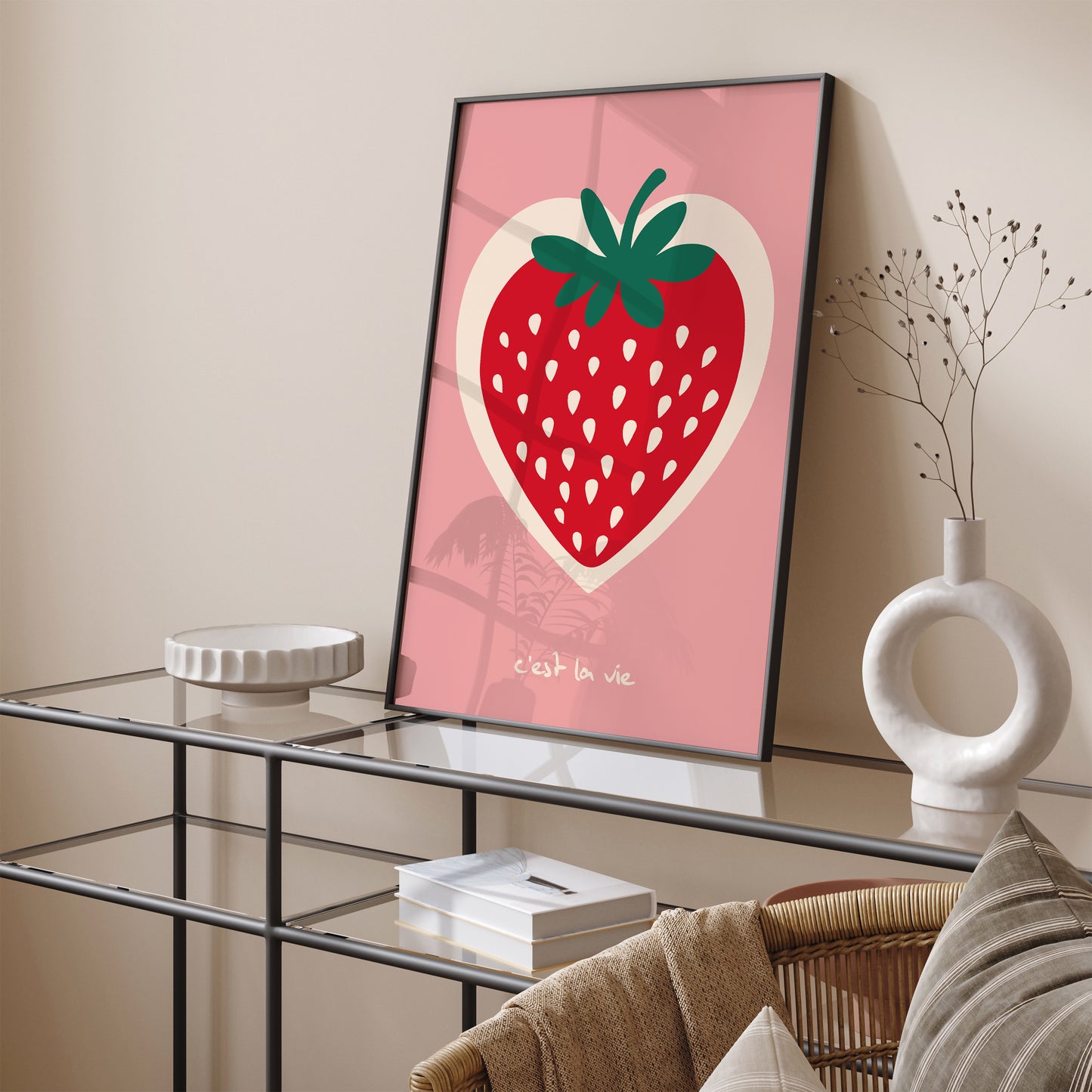 Pink Minimalist Strawberry Art Print