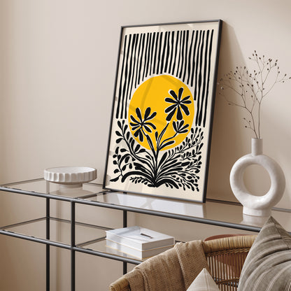 Yellow Sun and Flowers Art Print