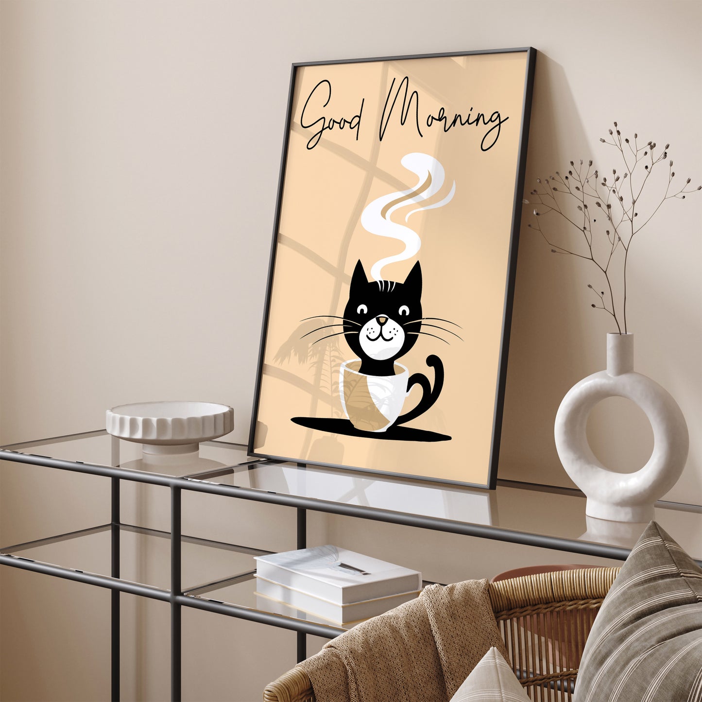 Good Morning Cute Coffee Cat Poster