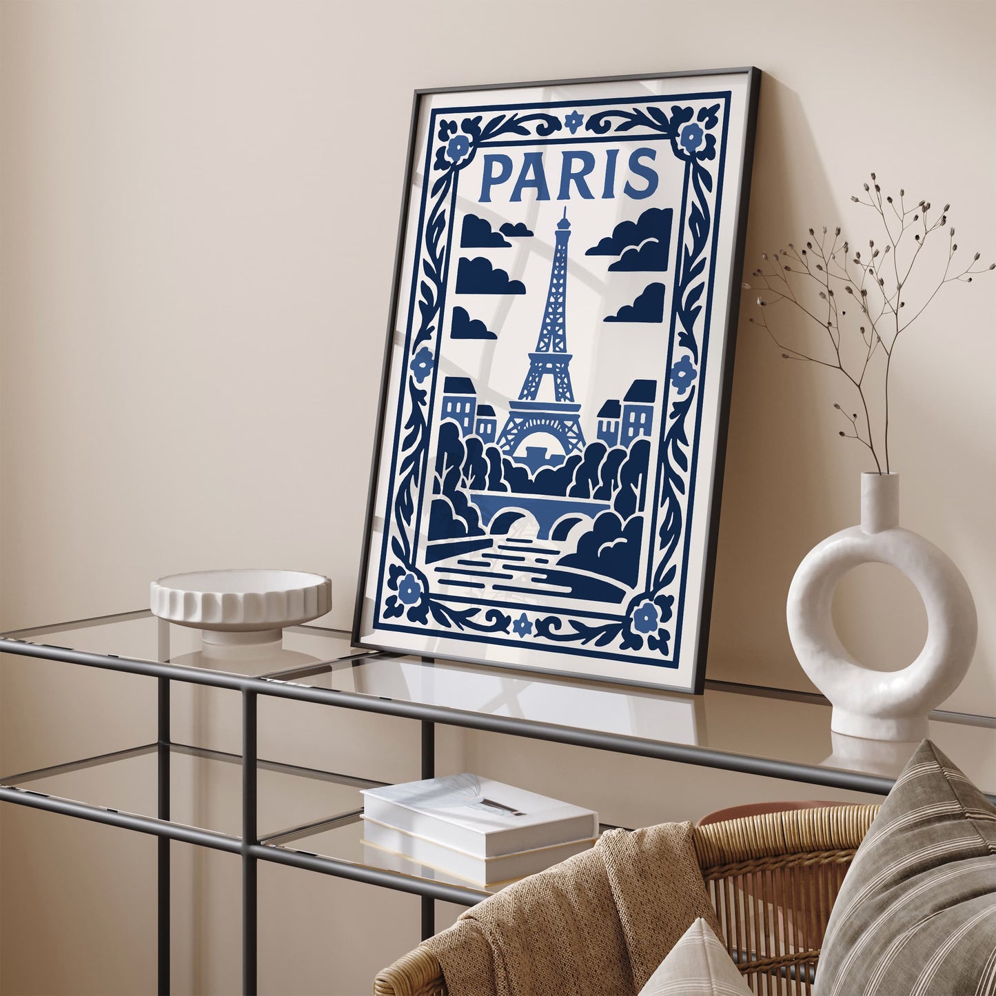 White and Blue Paris Eiffel Tower Poster