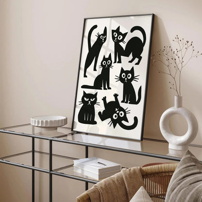 Black & White Funny Cats Print – Modern Wall Decor