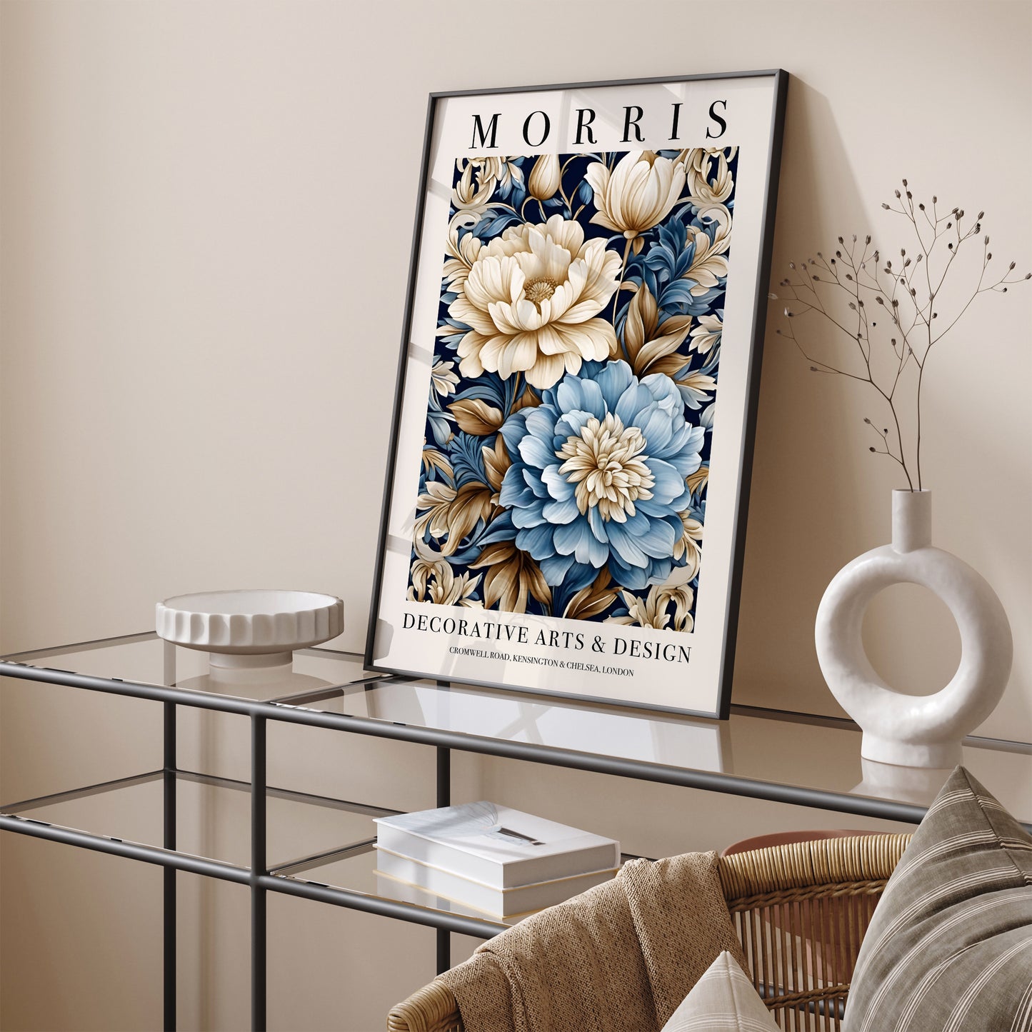 Blue Floral Art Inspired by Morris Poster