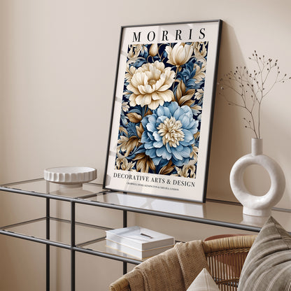 Blue Floral Art Inspired by Morris Poster