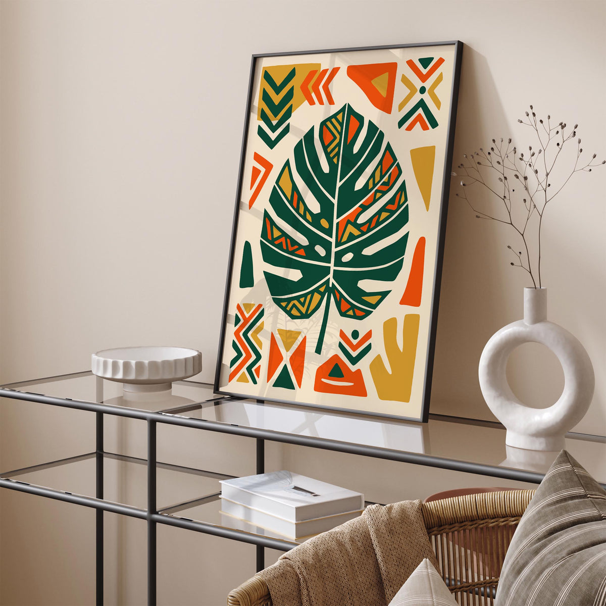 Afrohemian Monstera Leaf Art Poster