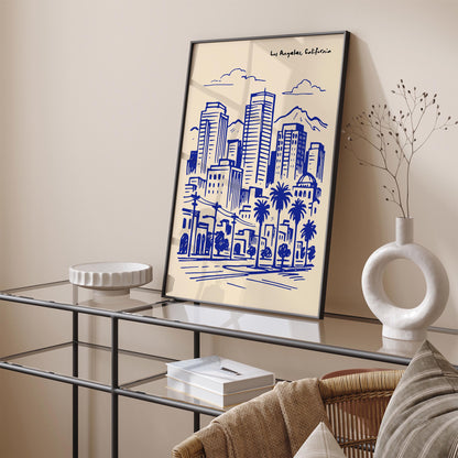 Los Angeles California Poster - Blue Cityscape Wall Art Print
