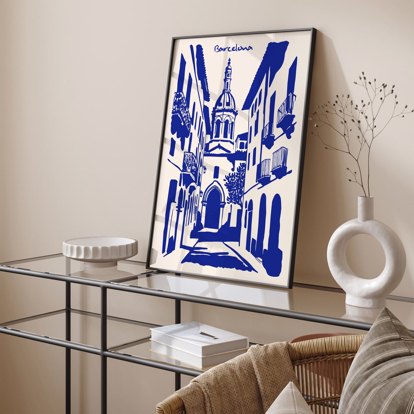 Barcelona Cityscape Blue Poster