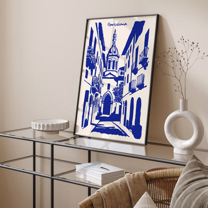 Barcelona Cityscape Blue Poster