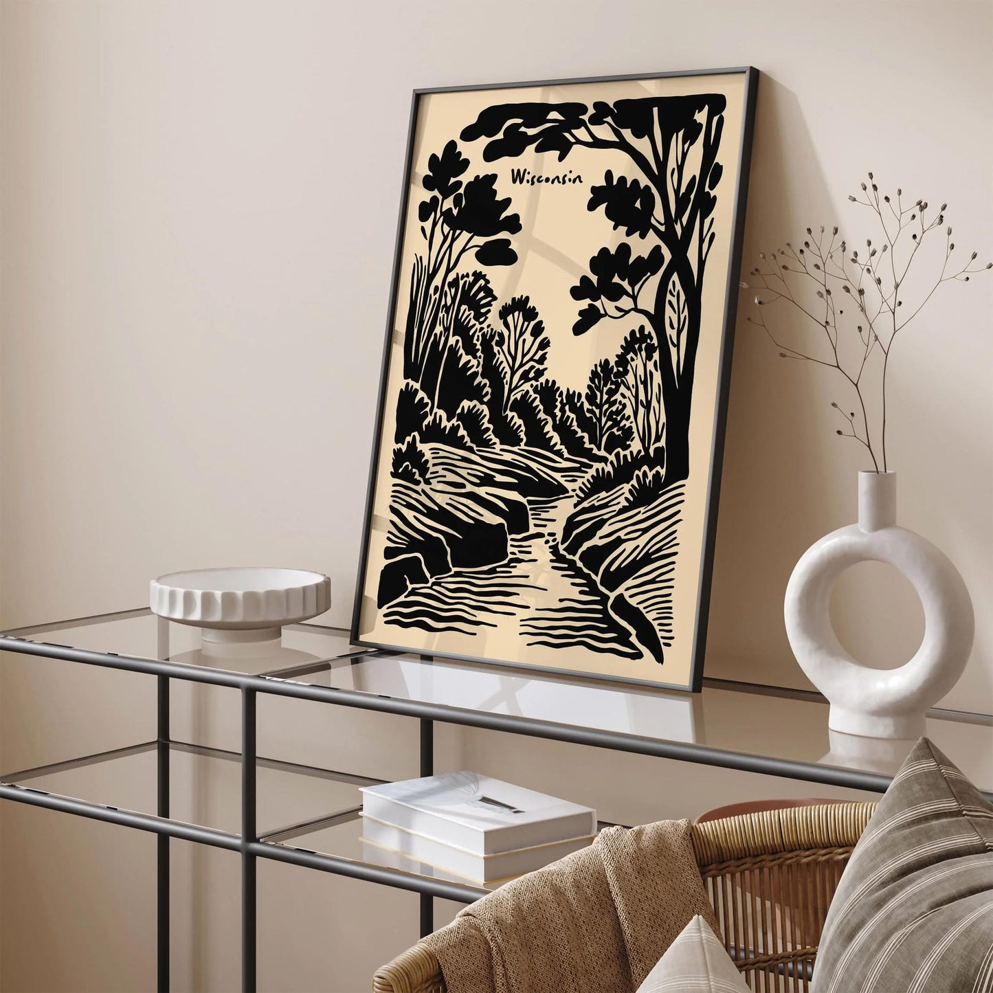 Wisconsin Nature Travel Black Ink Style Poster