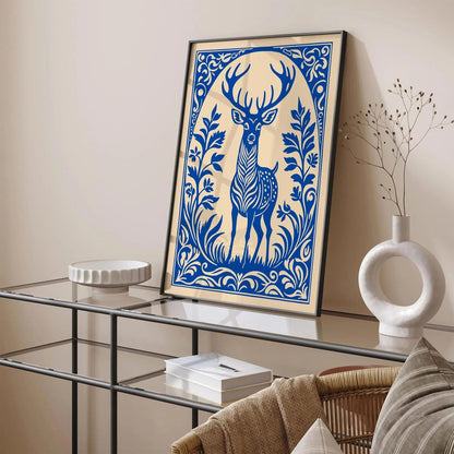 Blue Victorian Reindeer Animal Poster