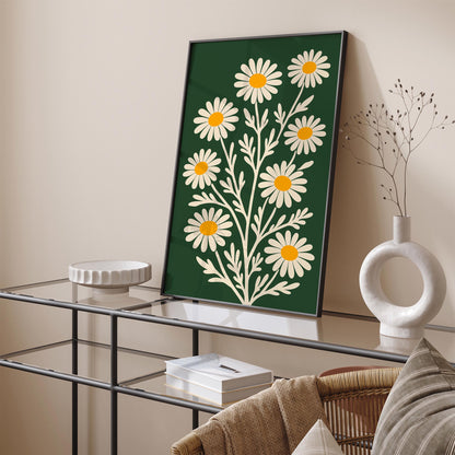 Retro Daisy Poster – Green Floral Wall Art