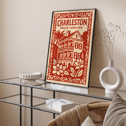 Charleston South Carolina Poster - Red Cityscape Travel Art