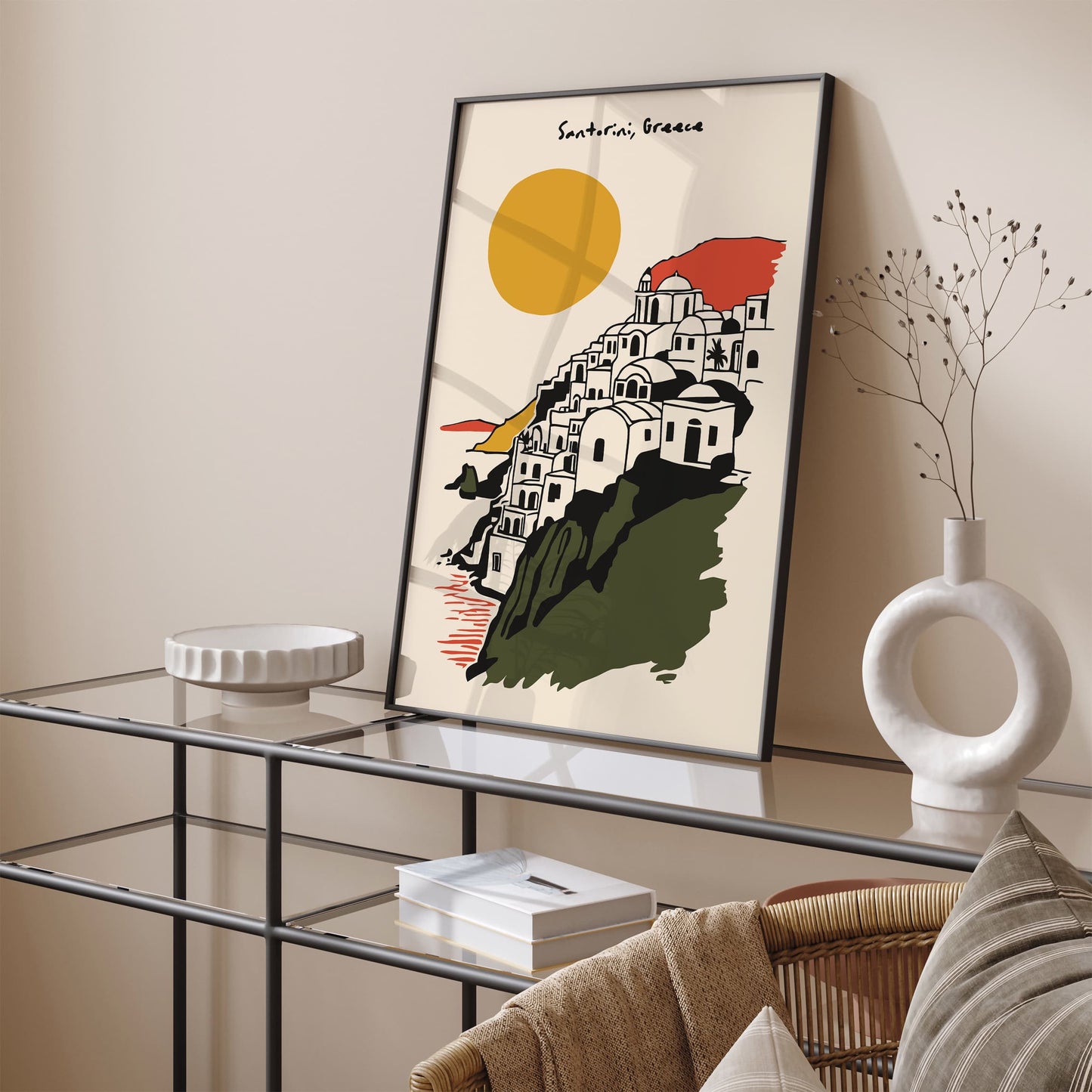 Cityscape Santorini Greece Retro Travel Art Print