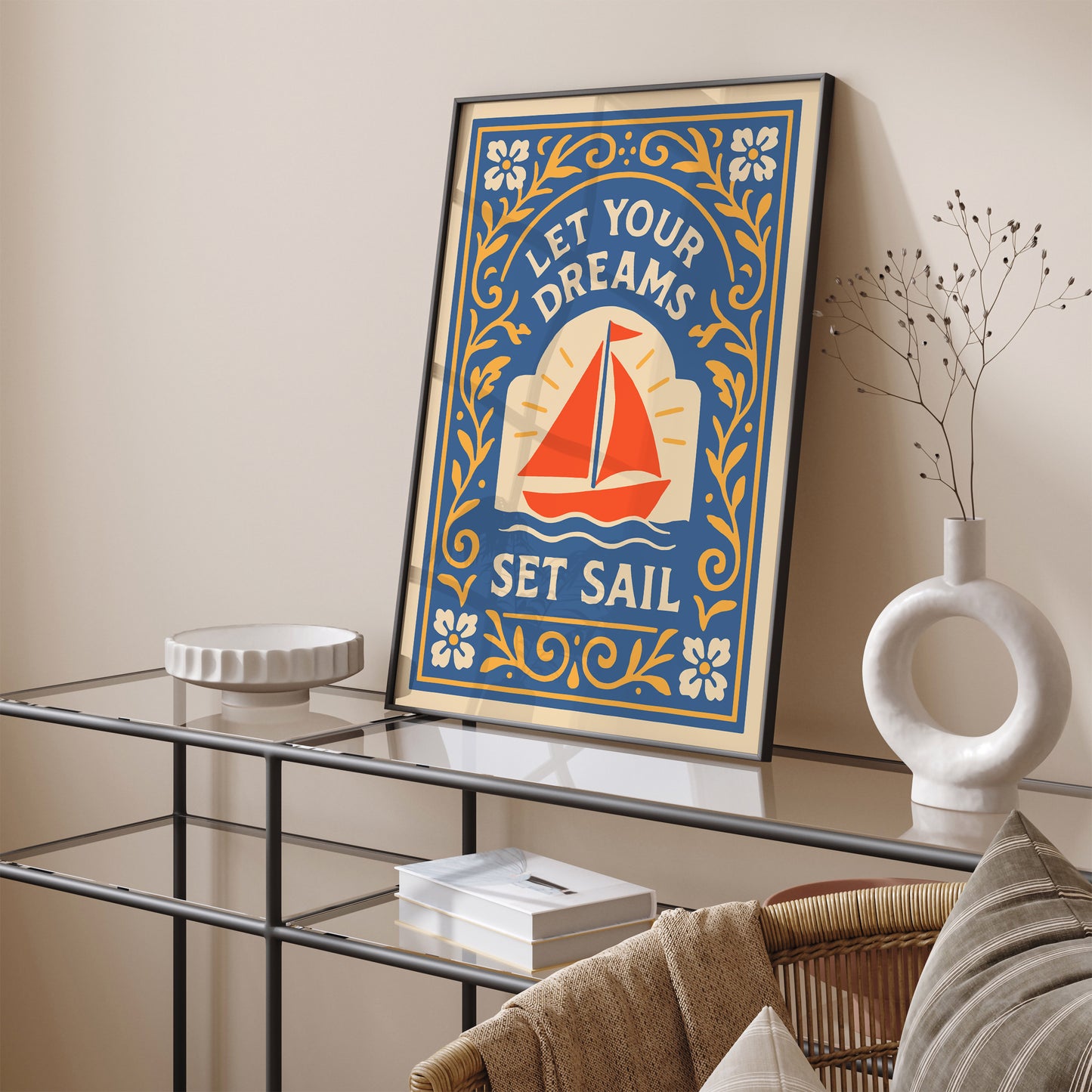 Let Your Dreams Set Sail Poster – Blue Travel Wall Art