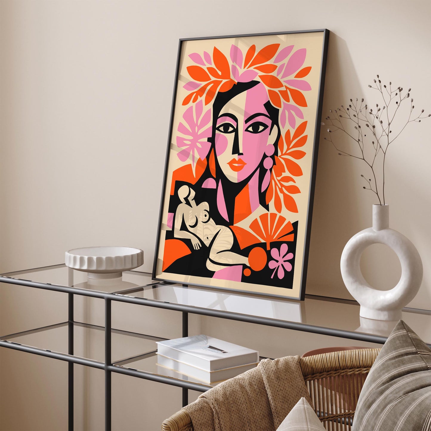 Boho Chic Girl Portrait in Matisse Style