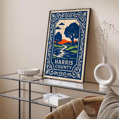 Harris County Travel Poster - Blue Landscape Art Print