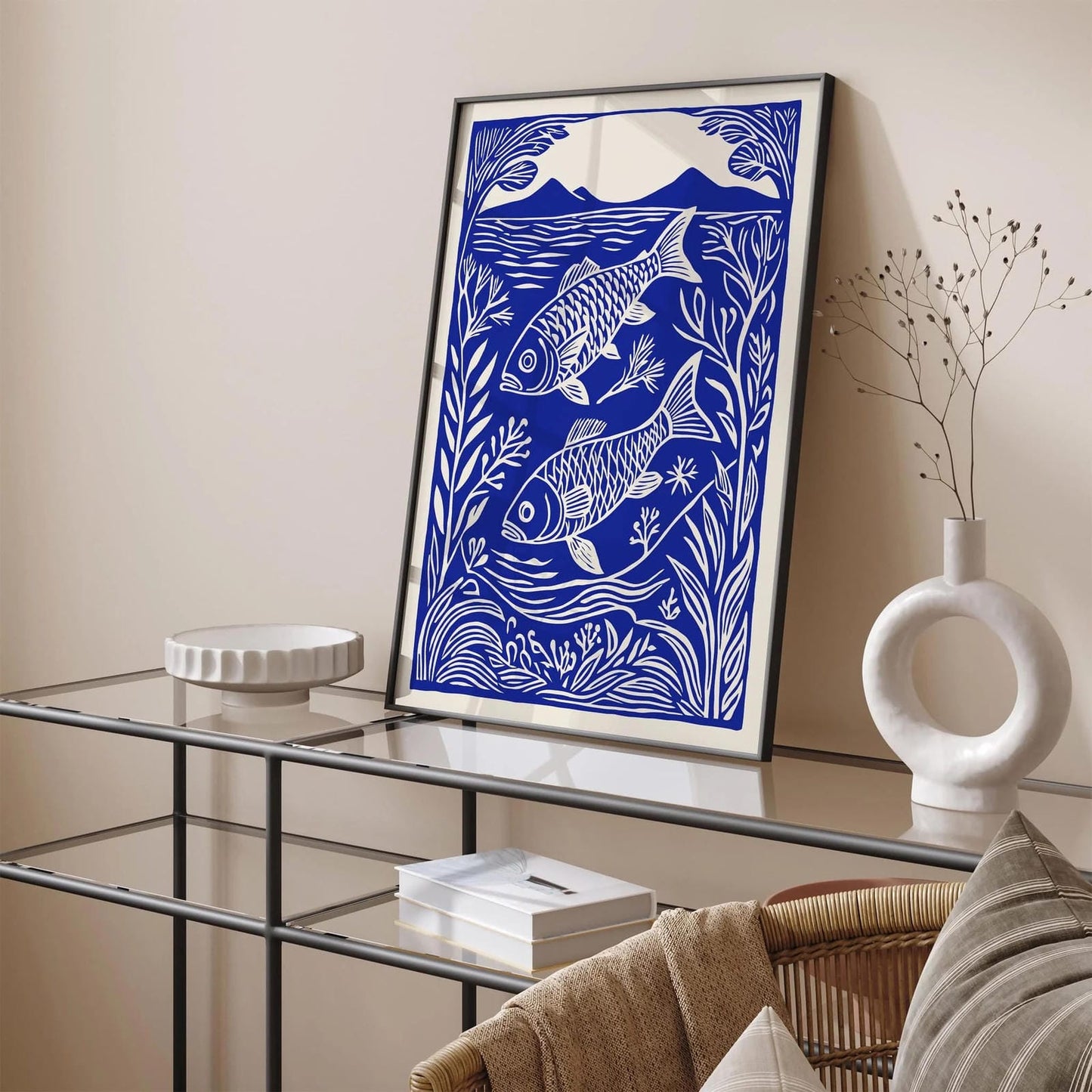 Blue Fish Linocut Art Print