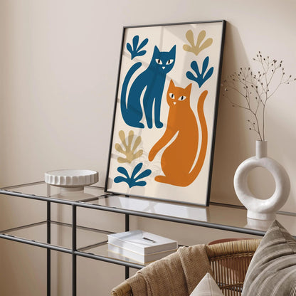 Modern Abstract Cat Poster – Twin Cats Print