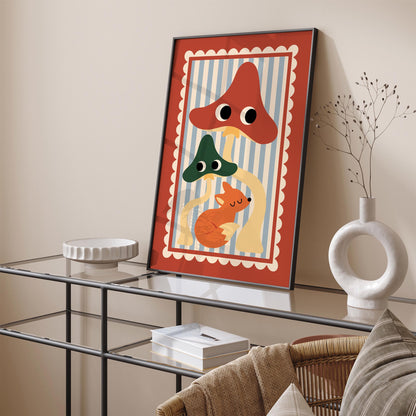 Cute Fox & Mushroom Poster – Whimsical Woodland Wall Art