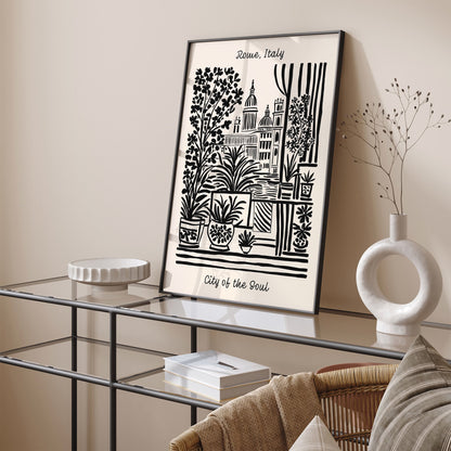 Rome Italy Poster - City of The Soul Black Ink Travel Art