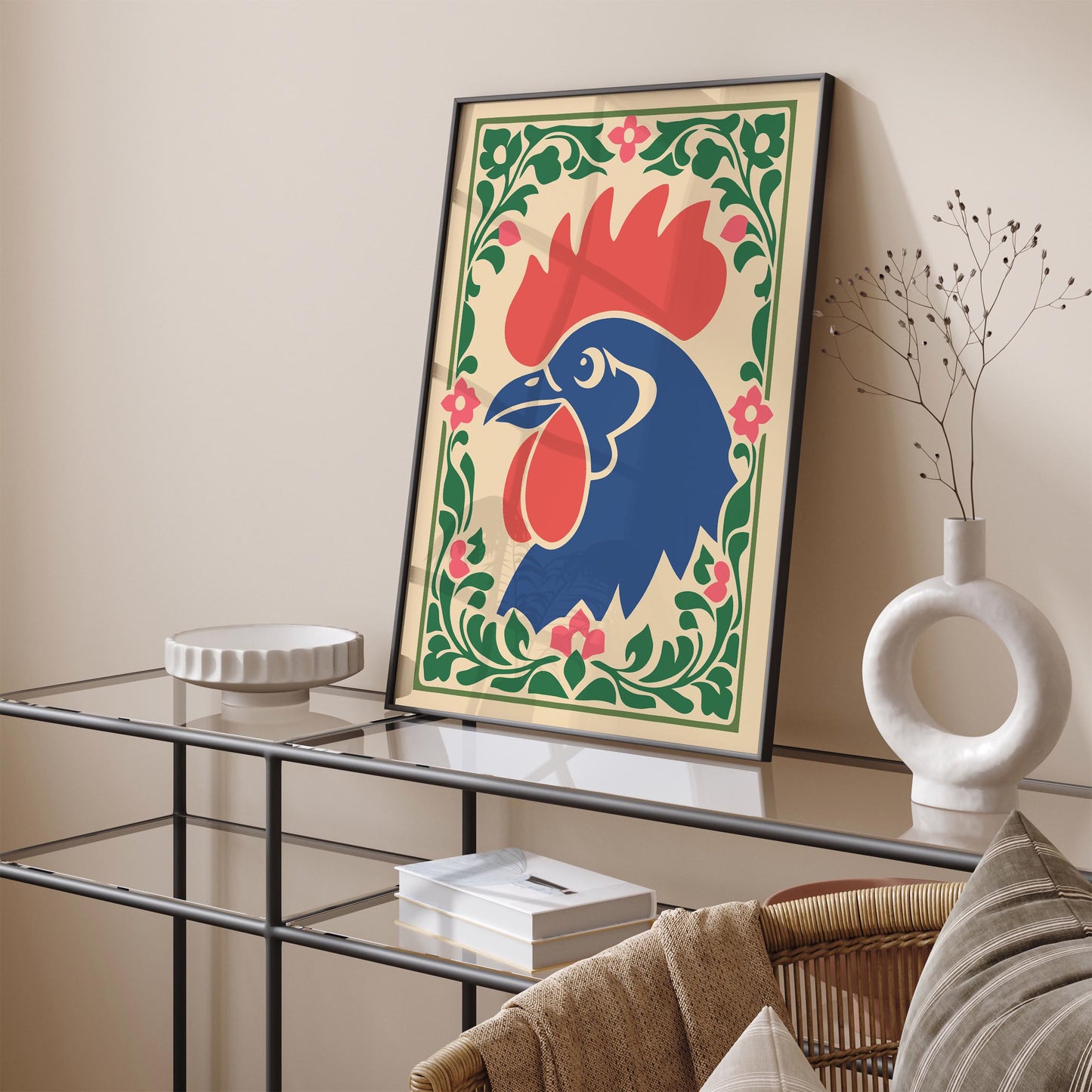 Rooster Folk Wall Art Print