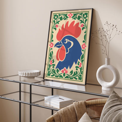 Rooster Folk Wall Art Print