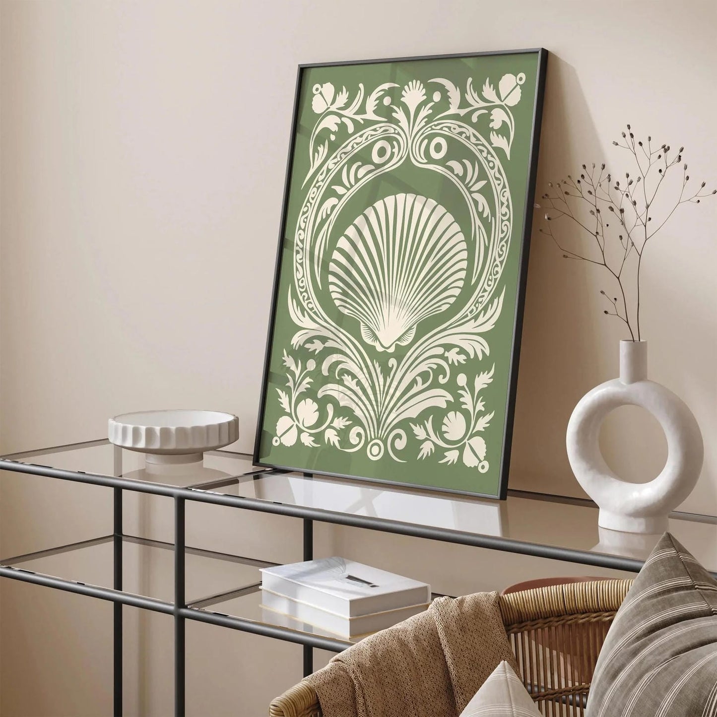 Greem Rococo Seashell Elegant Poster