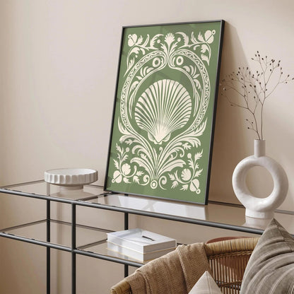 Greem Rococo Seashell Elegant Poster
