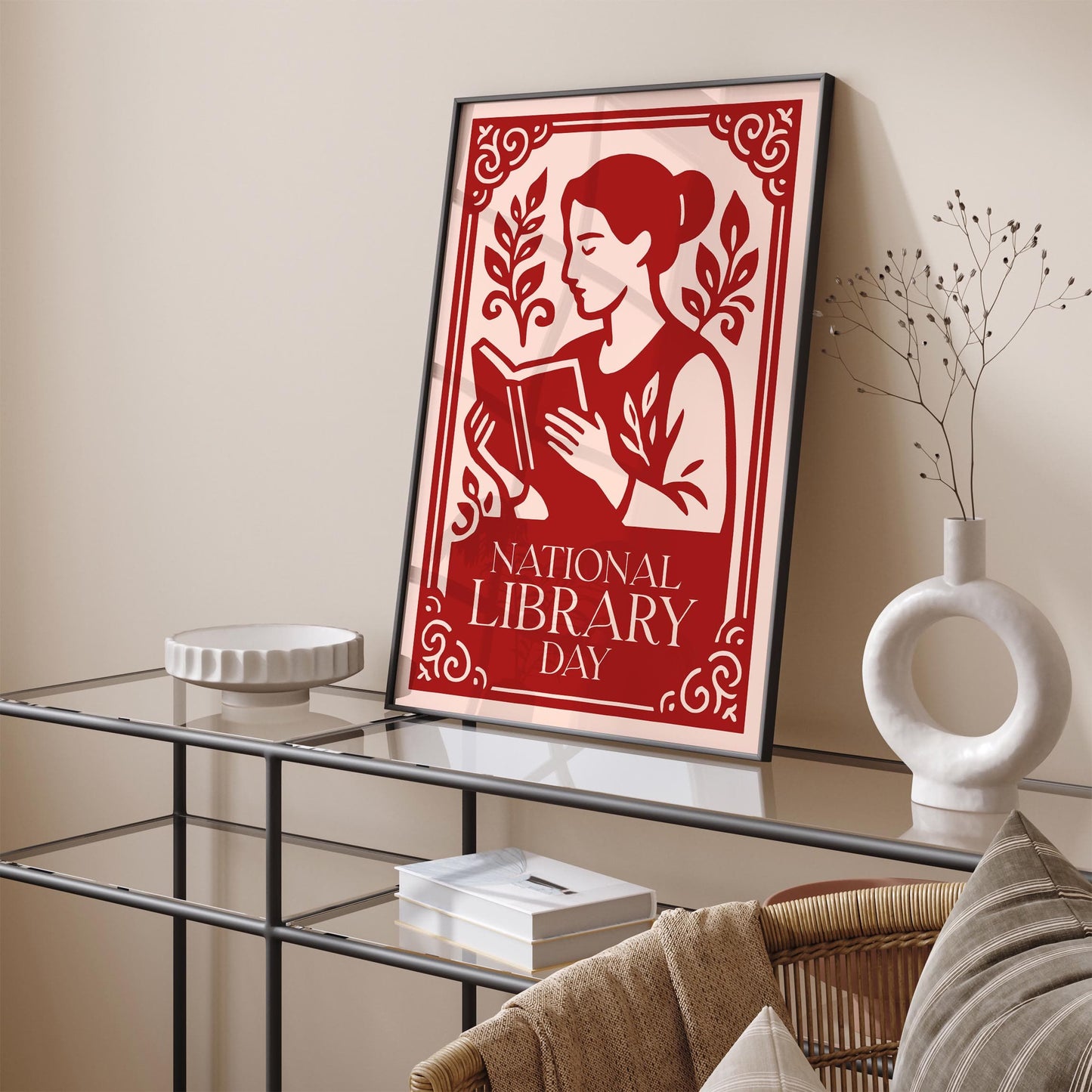 National Library Day Poster - Reading Woman Wall Art