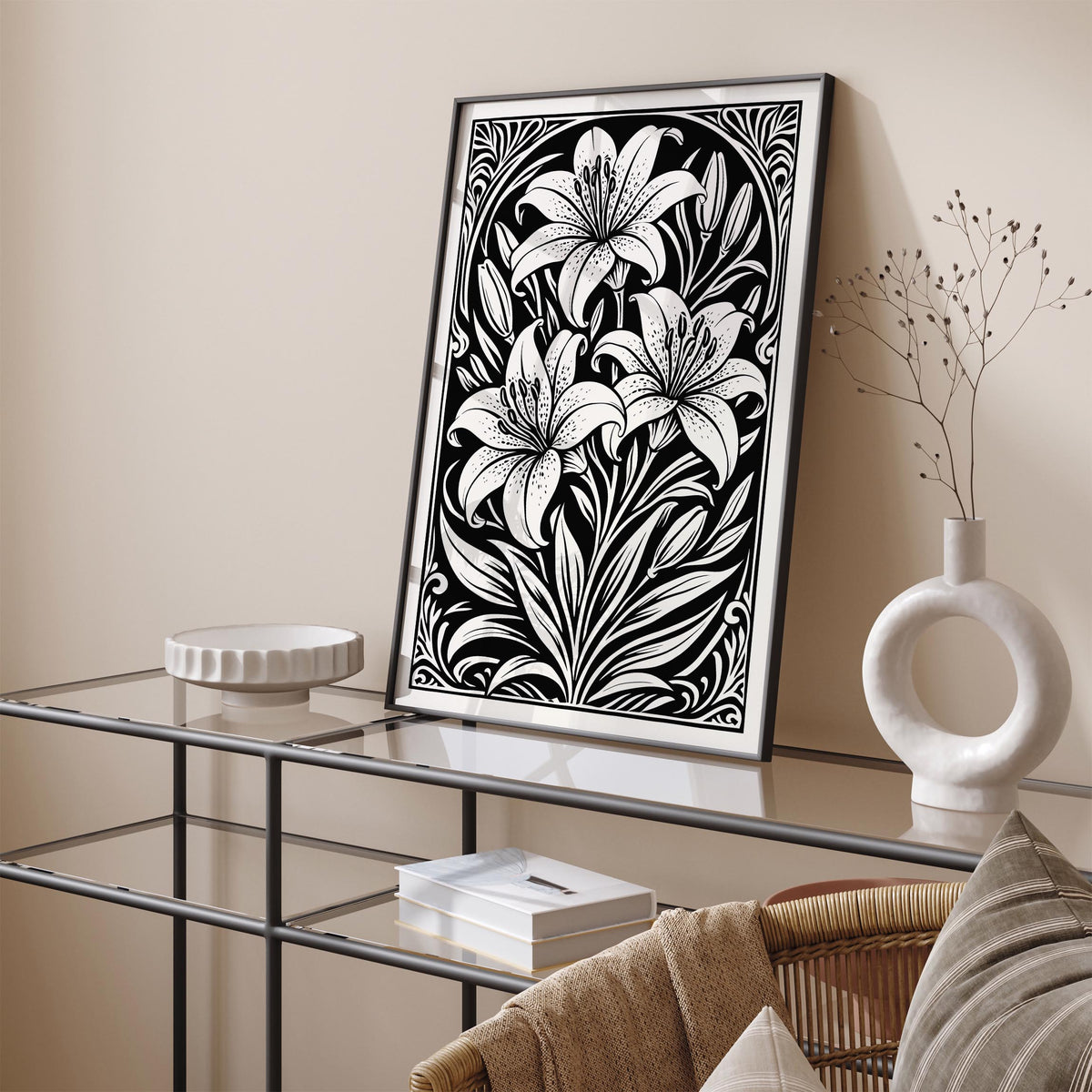 Black and White Lily Flower Print